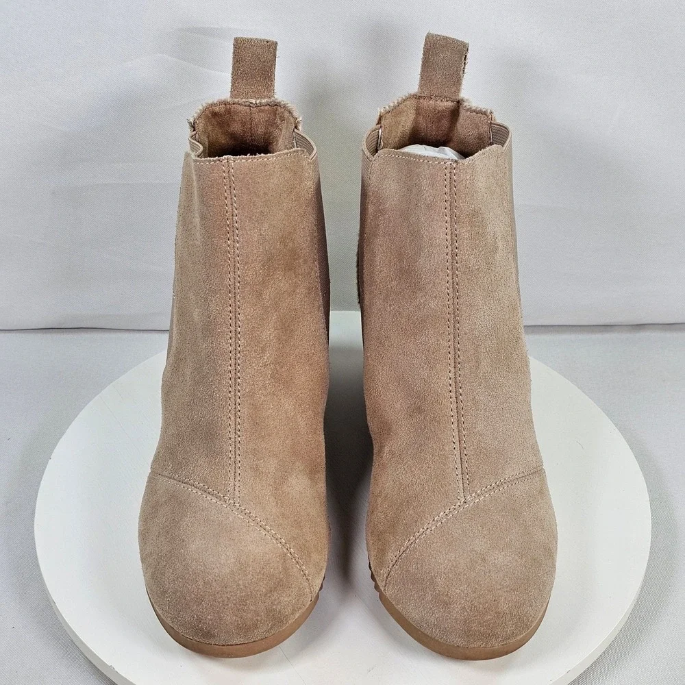 TOMS Kelsey Tan Suede Herringbone Wedge Ankle Booties 10018614 Womens 8.5